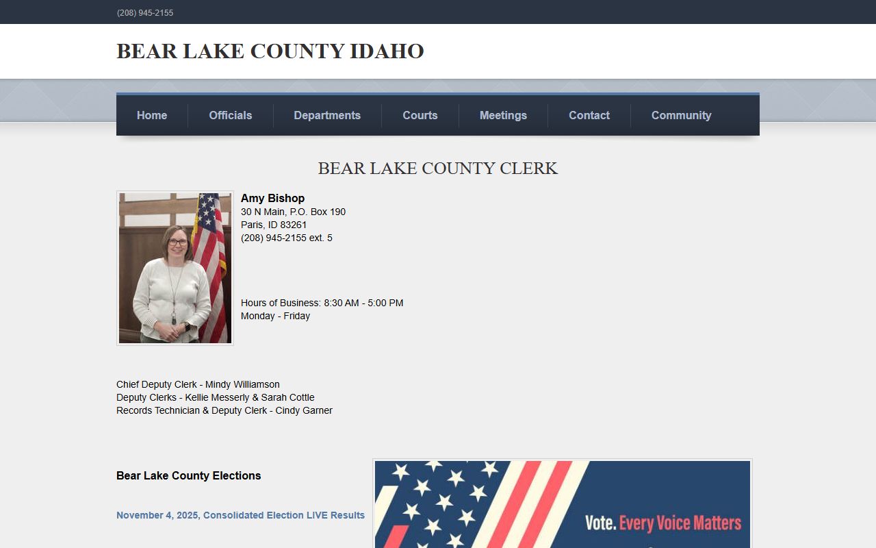 Bear Lake County clerk records page for the Clerk and Recorder