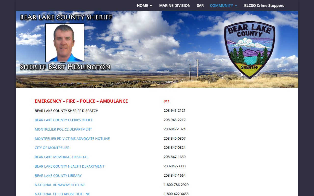 Bear Lake County arrest records BLCSO phone list