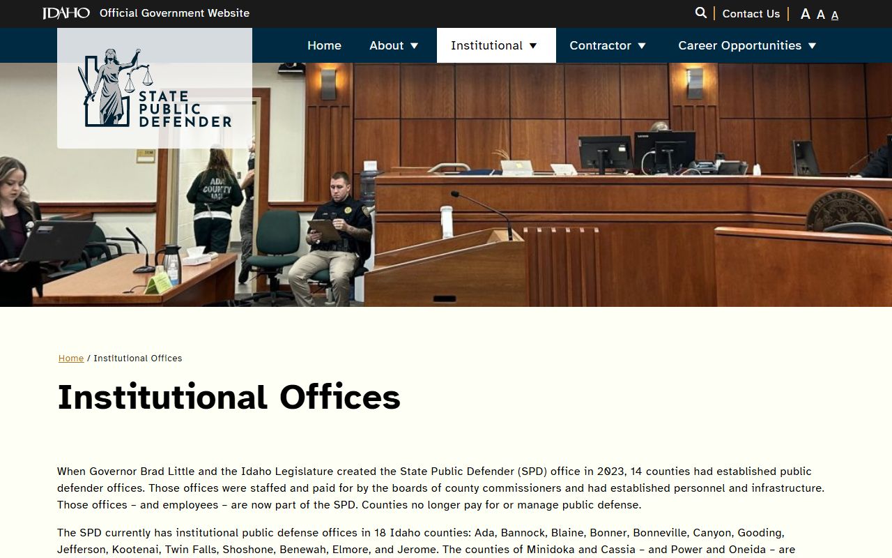 Idaho State Public Defender institutional offices page
