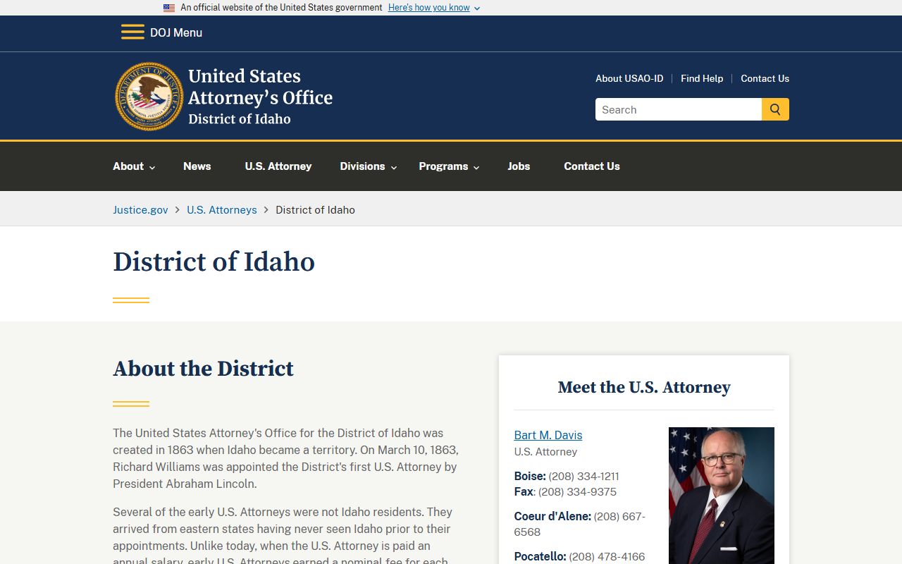 Bear Lake County Court records District of Idaho U.S. Attorney source