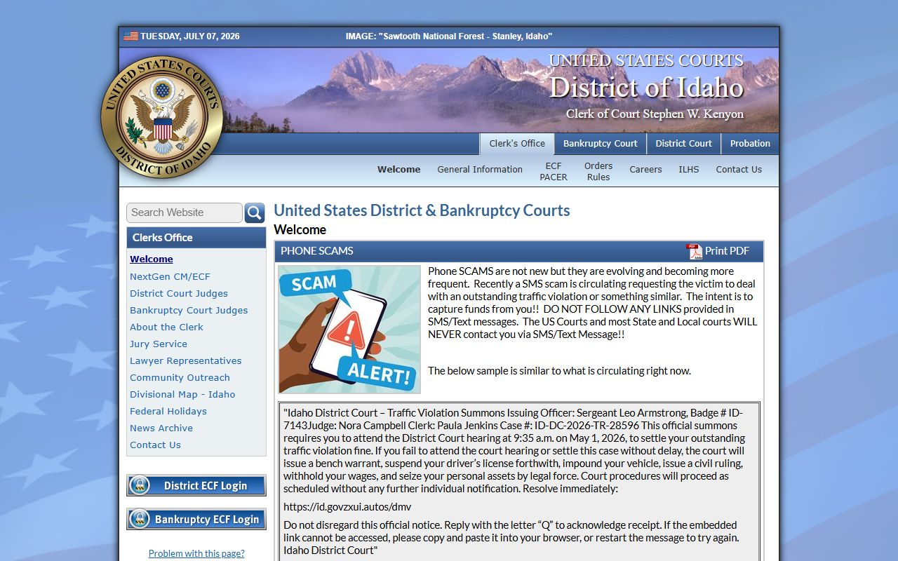 Bear Lake County Court records District of Idaho federal court source