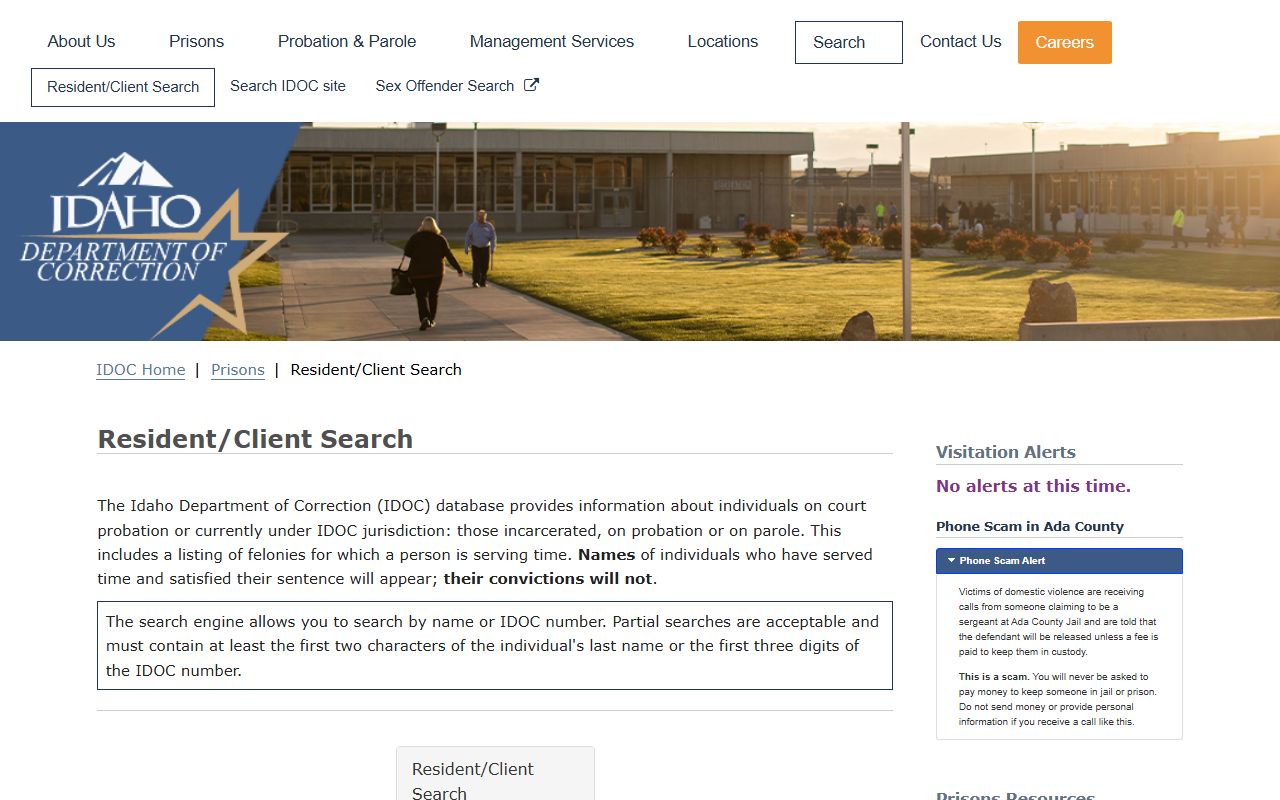 Bear Lake County inmate records IDOC resident client search