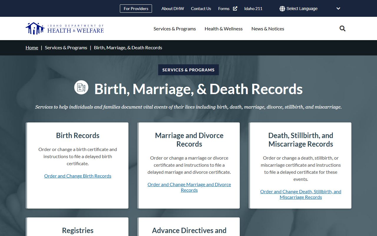 Bear Lake County marriage and divorce records Idaho vital records page