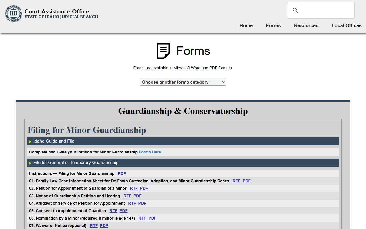 Bear Lake County probate records Idaho guardianship forms page