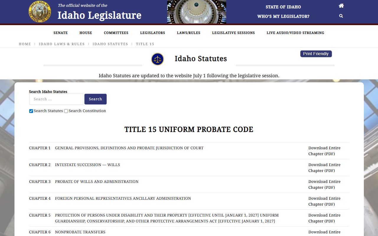 Bear Lake County probate records Idaho Uniform Probate Code page
